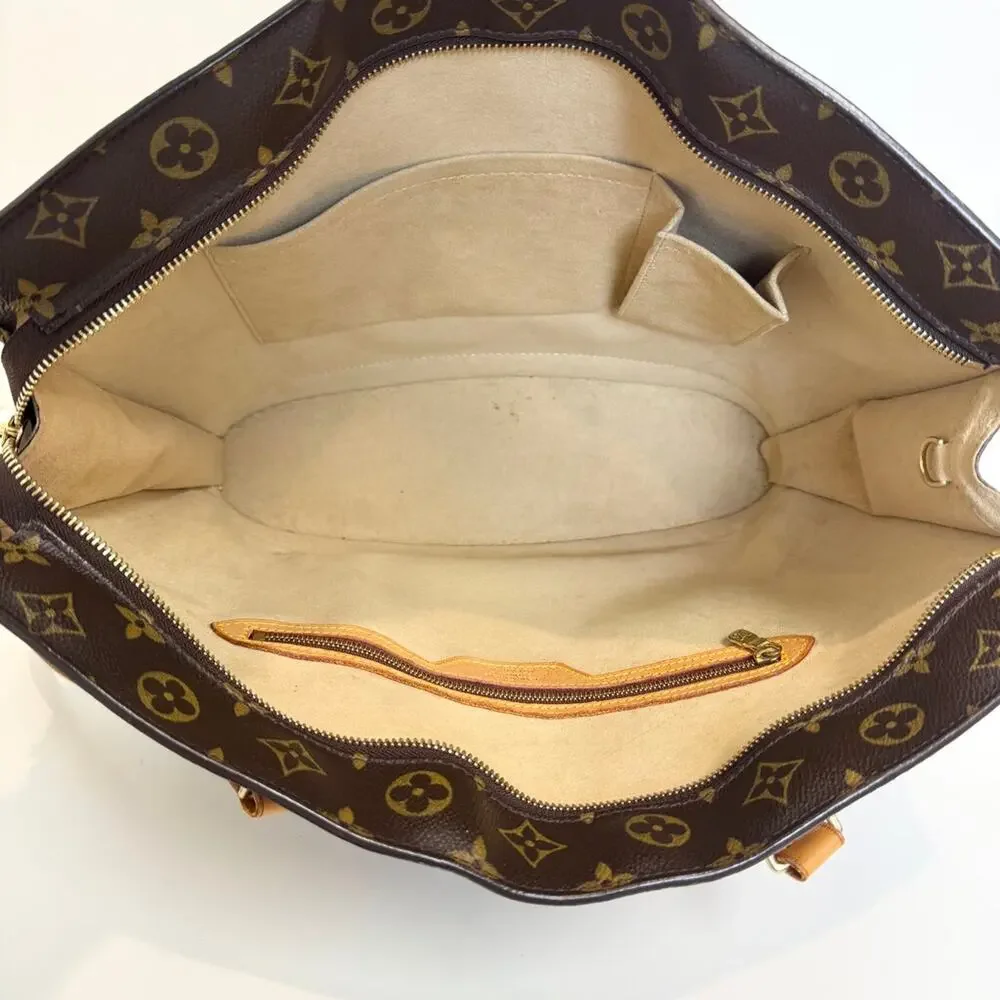 Louis Vuitton Brown Monogram Leather Trim Babylone Tote Bag LV Tan Shoulder Bag